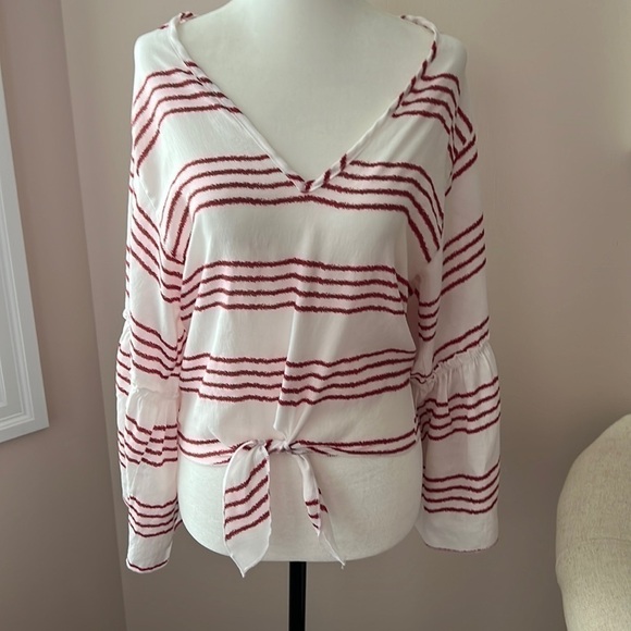 Lavender Field L Boho Striped Top With Front Tie - Picture 1 of 7